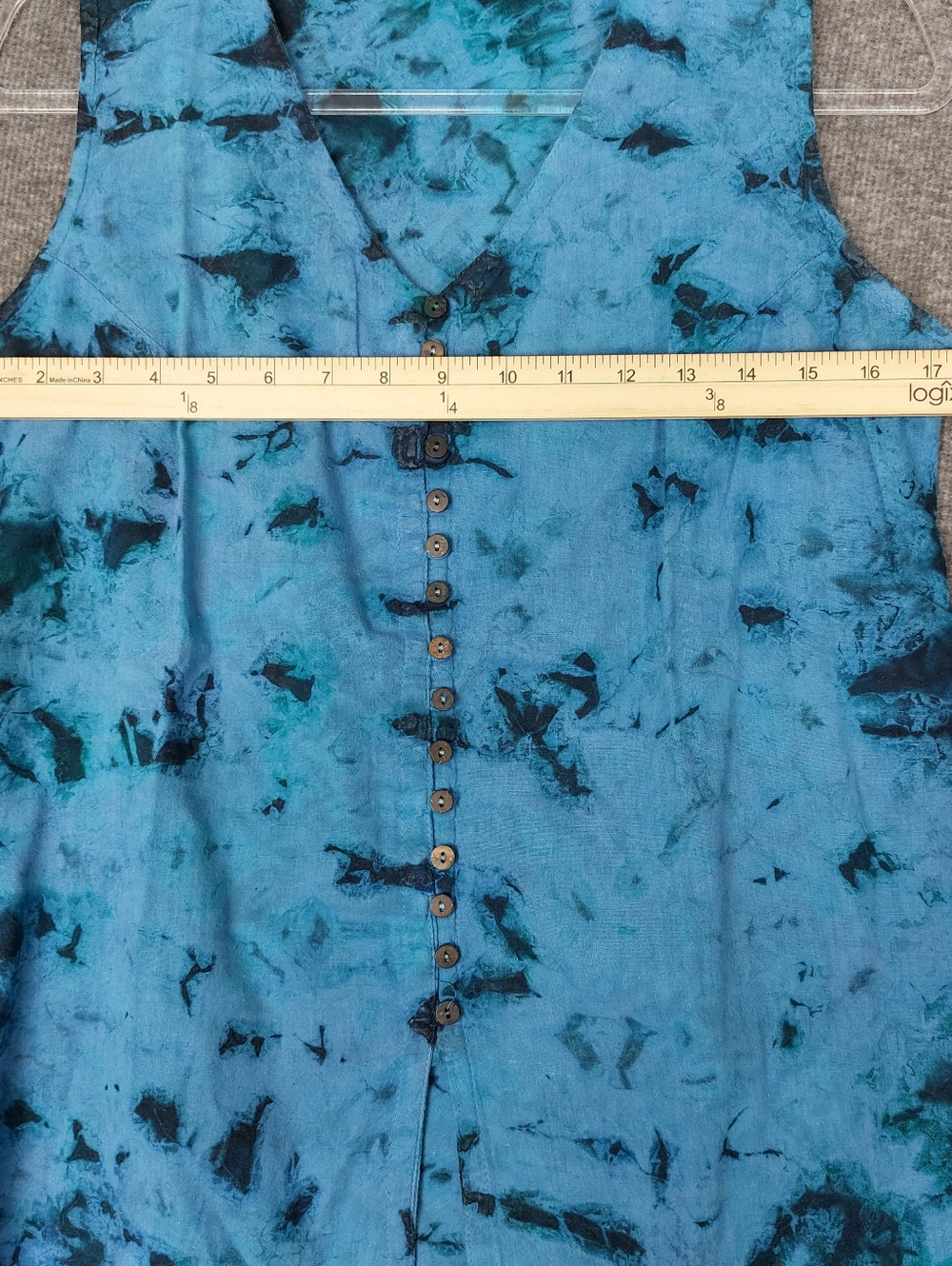 ETC. WOMENS BLUE ICE DYE TIE DYE Y2K BOHO FAIRY FESTIVAL ARTIST BUTTON TOP M - Picture 3 of 6